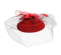 TEHAUX Sombrero Pastillero con Velo Rojo Fascinador Vintage de Malla Diadema Única para Mujer Accesorio Elegante para Bodas, Fiestas y Eventos Obsequios Talla Única