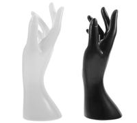 TEHAUX Soporte para Exhibición de Joyas 2 Piezas en Vinilo Forma de Mano Negro y Blanco, Estante para Anillos y Pulseras, Accesorio Práctico para Organizar y Mostrar Joyería en Hogar