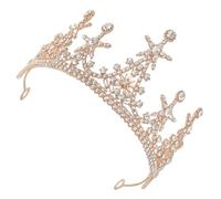 TEHAUX Tiara de Boda Dorada Estrella E Incrustaciones de Gemas de Imitación, Diadema para Novia Elegante, Accesorio para Fiesta y Banquete de Bodas