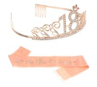 TEHAUX Tiara de Cumpleaños para Niña Cinta de Encaje Morada, Set de 2 Piezas (1 Tiara 1 Banda), Accesorios para Fiesta de Cumpleaños y Decoraciones de Fiesta