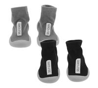 TEHAUX Zapatos Tipo Calcetín para Bebés Antideslizantes de Algodón y Goma Talla 22-23 13 CM Color Negro y Gris 2 Pares para Primeros Pasos Interiores y Exteriores