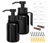 TEHEO Dispensador de jabón de pared de 250 ml, de cristal negro, dispensador de jabón de pared para pegar o taladrar, dispensador de jabón para baño, dispensador de detergente, dispensador de champú
