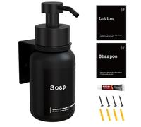 TEHEO Dispensador de jabón de pared negro, moderno dispensador de jabón de cristal de 250 ml, montaje en pared sin taladrar ni atornillar, dispensador de jabón líquido para baño, cocina, ducha, jabón