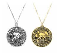 TEHJAM 2 Unidades Collar Pirata Con Forma De Calavera,Accesorios De Joyería De Disfraz Con Colgante,Amuleto Para Piratas,Pirata Mujer,Carnaval,Halloween y Fiesta Temática(Oro + Plata)