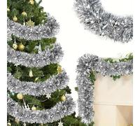 TEHKZEAB 5 Pack Total 32.81 Ft Metallic Streamers Xmas Garland Holiday Christmas Decorations Home Indoor Outdoor Party Supplies(Silver)