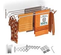 TEHORNEO Tendedero Extensible Pared 100 cm, Tendedero Pared Acero Inoxidable, Tendederos Plegables de Pared, Tendedero Retractil, Tendal Extensible para Interior y Exterior, 25 kg de Capacidad