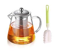 Teiera in vetro con infusore in vetro resistente al calore, con infusore rimovibile, in vetro borosilicato trasparente, per tè e foglie in fiore, Vetro Borosilicato vetro, 750ML