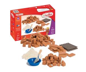 teifoc 1530 - Kit de construcción de piedra, 100 ladrillos en miniatura con mortero y herramientas para proyectos de bricolaje, para niños a partir de 6 años, bloques de construcción de arcilla para
