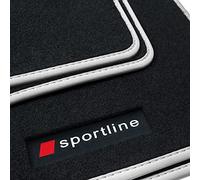 teileplus24 PV305 Alfombrillas Sportline Design para Seat Leon 3 III 5F SC 2013-2020 Costuras Decorativas, Bordes:Plata