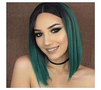 Teints Moda Bon Marché de chicas COURTE Cheveux Raides, Perruques, Vert foncé dégradé Wave Bob, femme synthétique peluca de encaje et perruque,01