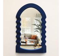 TEIPAI Espejo de Pared Irregular para decoración de Sala de Estar, Espejos Decorativos arqueados con Tacto Flocado, Espejo asimétrico Moderno para Pasillo, Entrada, Escalera, baño, Dormitorio (Azul
