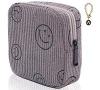 Teircno Servilletero sanitario para adolescentes y niñas para la escuela, bolsa de compresas sanitarias de pana preparada, bonita bolsa de período de cara sonriente con cremallera, bolsa para