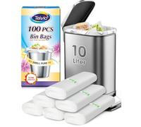 Teivio Bolsas de basura pequeñas de 10 litros, 100 bolsas de basura de plástico grueso para baño, cocina, oficina, para cubos de basura de 7, 8, 10 L, transparentes