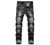 Tejanos Hombre Regular - Pantalones Elásticos De Motocicleta Decoración con Cremallera Pantalones Vaqueros Ajustados De Moda Urbana (Black M-32)