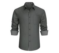TEJIDO: Camisa casual de manga larga para hombre de algodón transpirable, las camisas casuales para hombre te hacen sentir muy cómodo y suave, no es fácil de deformar., Gris-3, XXL
