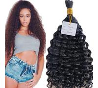 Tejido de cabello a granel rizado profundo for trenzar cabello humano 100% virgen mongol 100 g por paquete Color natural Sin trama Extensiones a granel de cabello humano(1 Bundle 100g,20 Inch)