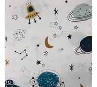 Tejido de Loneta por Metros. Tela de Loneta Estampada Infantil Planetas. Ancho de 2,80 Mtrs. 1 Mtr.