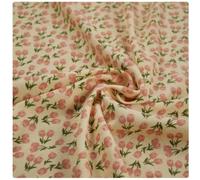 Tejido de pana, Tela Pana De Algodón Estampada Flor Tulipán Multicolor 1M(Pink)