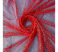 Tejido de tul en rollo Rollo de tela, Tulle Mesh Glitter Fabric Roll With Stars Multicolor 150-160cm x 1-3m(Red,150cm*1m)