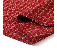 Tejido de tweed, Tela tejida a cuadros de tweed lana gruesa for mujer, ideal for coser abrigos y vestidos, otoño e invierno(Gold Silk Deep Red)