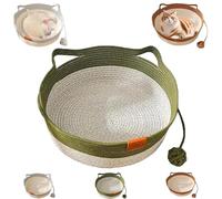 Tejido transpirable tejido a mano, cesta instinto, cama estimulante para gatos, cuerda de algodón con cojín, elimina el rechazo de la cama, cesta redonda para mascotas (verde, mediano)