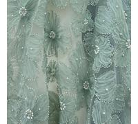 Tejidos de tul bordado con encaje, Multicolor 1 yard Wedding Dress Fabric 3D Mesh Flowers Silver Beaded Lace For DIY(Green)