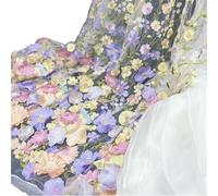 Tejidos de tul bordado con encaje, Unilateral Embroidered 3D Applique Wedding Fabric For DIY Polyester Mesh Multicolor 1Yard(White Mesh Purple)
