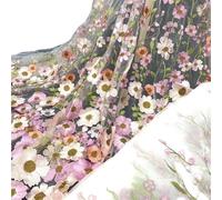 Tejidos de tul bordado con encaje, Unilateral Embroidered 3D Applique Wedding Fabric For DIY Polyester Mesh Multicolor 1Yard(White Khaki)