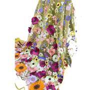 Tejidos de tul bordado con encaje, Unilateral Embroidered 3D Applique Wedding Fabric For DIY Polyester Mesh Multicolor 1Yard(Yellow Mesh)