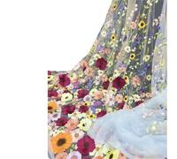 Tejidos de tul bordado con encaje, Unilateral Embroidered 3D Applique Wedding Fabric For DIY Polyester Mesh Multicolor 1Yard(Light Blue Mesh)