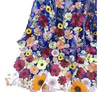 Tejidos de tul bordado con encaje, Unilateral Embroidered 3D Applique Wedding Fabric For DIY Polyester Mesh Multicolor 1Yard(Blue Mesh)