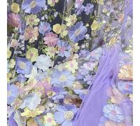Tejidos de tul bordado con encaje, Unilateral Embroidered 3D Applique Wedding Fabric For DIY Polyester Mesh Multicolor 1Yard(Violet Mesh)