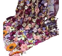 Tejidos de tul bordado con encaje, Unilateral Embroidered 3D Applique Wedding Fabric For DIY Polyester Mesh Multicolor 1Yard(Wine Red Mesh)