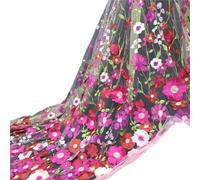 Tejidos de tul bordado con encaje, Unilateral Embroidered 3D Applique Wedding Fabric For DIY Polyester Mesh Multicolor 1Yard(Pink Rose Red)
