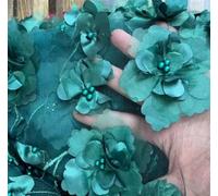 Tejidos de tul bordado con encaje, Wedding Dress DIY Beading 3D Lace Fabric Multicolor Multiple Sizes(Dark Green,1Meter)