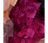 Tejidos de tul bordado con encaje, Wedding Dress DIY Beading 3D Lace Fabric Multicolor Multiple Sizes(Purple Red,5Meters)