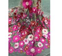 Tejidos de tul bordado con encaje, Wedding Dress Fabric 3D Applique Embroidered Mesh Polyester Multicolor For DIY(Apricot Mesh)