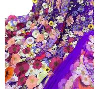 Tejidos de tul bordado con encaje, Wedding Dress Fabric 3D Applique Embroidered Mesh Polyester Multicolor For DIY(Dark Purple Mesh)