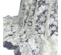 Tejidos de tul bordado con encaje, Wedding Dress Fabric 3D Applique Embroidered Mesh Polyester Multicolor For DIY(White)