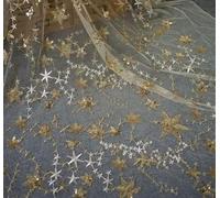 Tejidos de tul bordado con encaje, Wedding Dress Sequins Five Pointed Star Embroidered Lace Fabric Multicolor 1 yard(Light Apricot)
