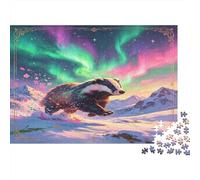 Tejón Ártico Puzzle de 1000 Piezas Puzzle para Adultos Paisaje Nevado Aurora Boreal Relajación Enfoque Hogar Familia Regalo 52x38cm/1000pcs