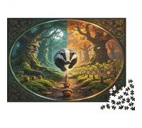 Tejón del Bosque Puzzle de 1000 Piezas Papel para Adultos Cambio Estacional de Árboles Puzzle para Toda la Familia Relajación Concentración Decoración Regalo 38x26cm/1000pcs
