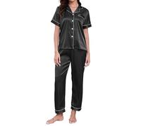 TeJoyce Pijama de Seda para Mujer de Verano, Ropa de Dormir de Raso de Dos Piezas, Conjunto de Satén de Manga Corta con Botones y Pantalón Largo, Ropa de Casa Elegante y Ligera S-XXL