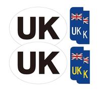 Tek Automotive Juego de 6 pegatinas de Reino Unido para coche, 2 pegatinas ovaladas y 4 pegatinas de matrícula del Reino Unido, vinilo autoadhesivo laminado brillante, impermeable, calcomanías del