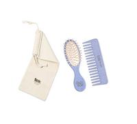 TEK - Kit de Bolso: Cepillo Oval Pequeño y Peine Azul Ralo con Bolsa de Algodón, Hecho a Mano en Italia