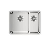 Teka Be Linea RS15 2C 580 - Fregadero Bajo Encimera de 60 cm, 2 Cubetas Cuadradas, Desagüe con Válvula Canasta y Sifón, Acero Inoxidable