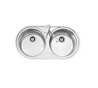 Teka Duetta 2C - Fregadero Cocina 2 Senos, Encastrado, para Mueble de 90 cm, Cubetas Circulares, Válvula Canasta, Acero Inoxidable