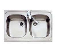 Teka E/800.440 2C - Fregadero Encastrado de 80 cm, con 2 Cubetas, Insonorización y Clips de Instalación, Válvula 1 Medio con Tapón, Color Acero Inoxidable