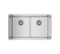 TEKA Fregadero Bajo Encimera 2 Cubetas 80cm en Acero Inox 18/10, Radio R15, Profundidad 200mm, Desagüe con Válvula Canasta 3½” y Sifón, SilentSmart, Accesorios de Fijación, Modelo Be Linea RS15 2C 740