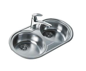 TEKA Fregadero Dos Cubetas Acero Inoxidable 18/10, Válvula Canasta 3 ½”, Profundidad 140 mm, Mueble 80 cm, Sin Orificio Grifo, Modelo DR 80 2C